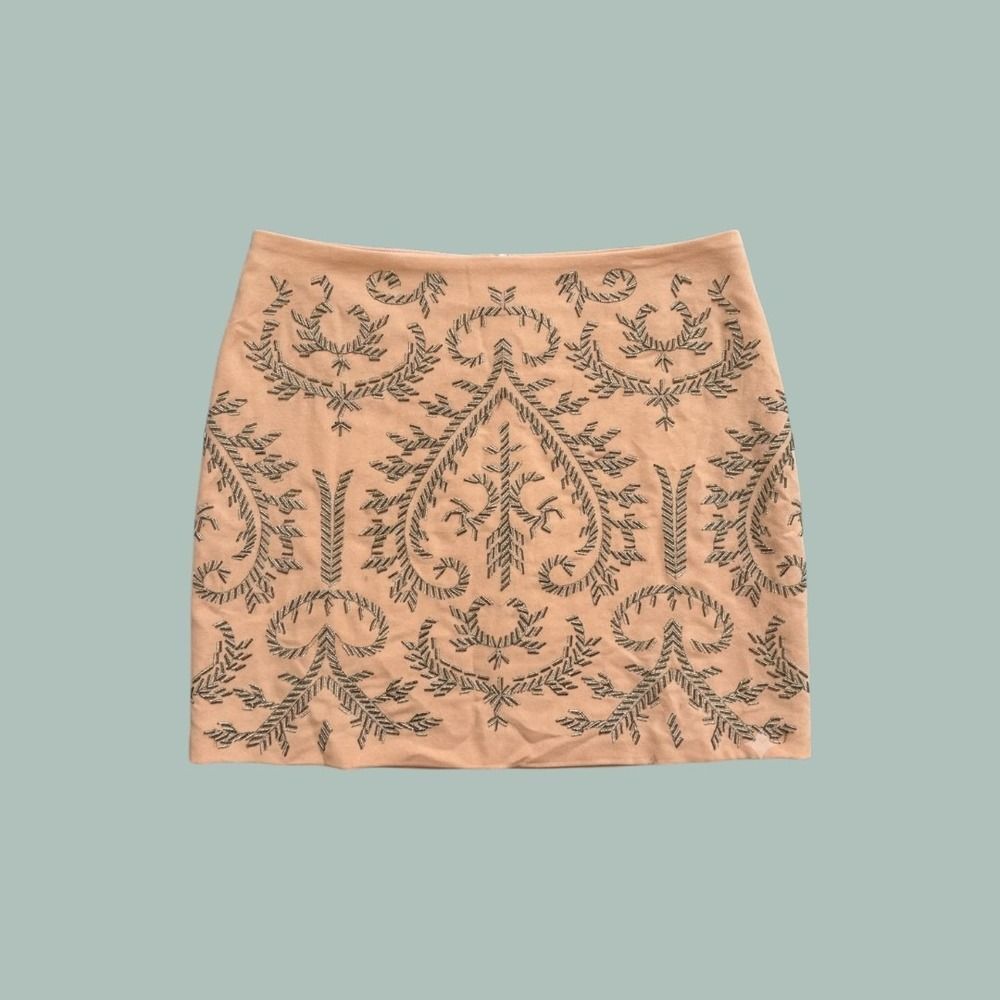 Peach Beaded Mini Skirt LARGE Summer Festival Boho Indie